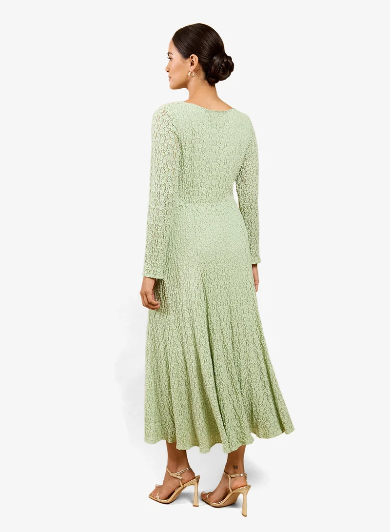 Little Mistress Sage Texture Midi Dress